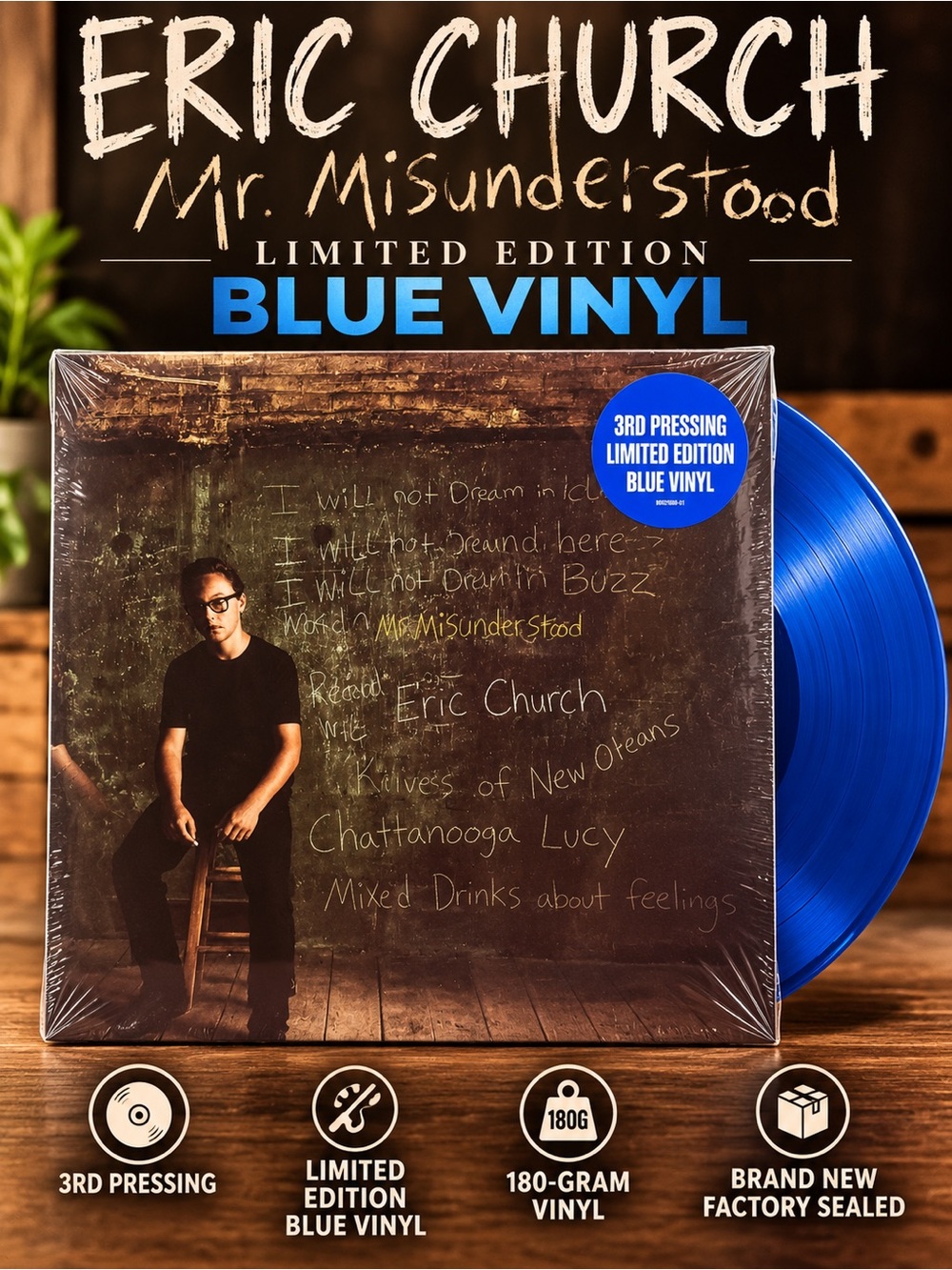 Eric Church Mr. Misunderstood Limited Edition Blue Vinyl 3rd Pressing SEALED